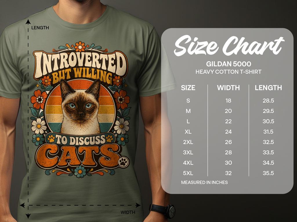 T-shirt with Siamese cat graphic and "Introverted But Willing To Discuss Cats" text.