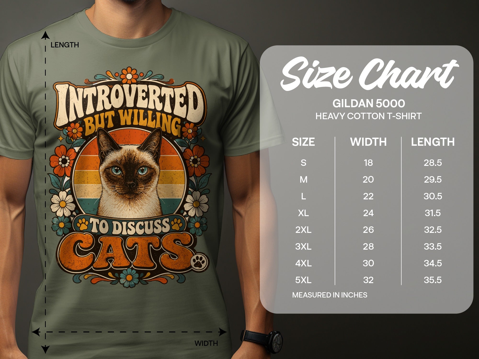 T-shirt with Siamese cat graphic and "Introverted But Willing To Discuss Cats" text.