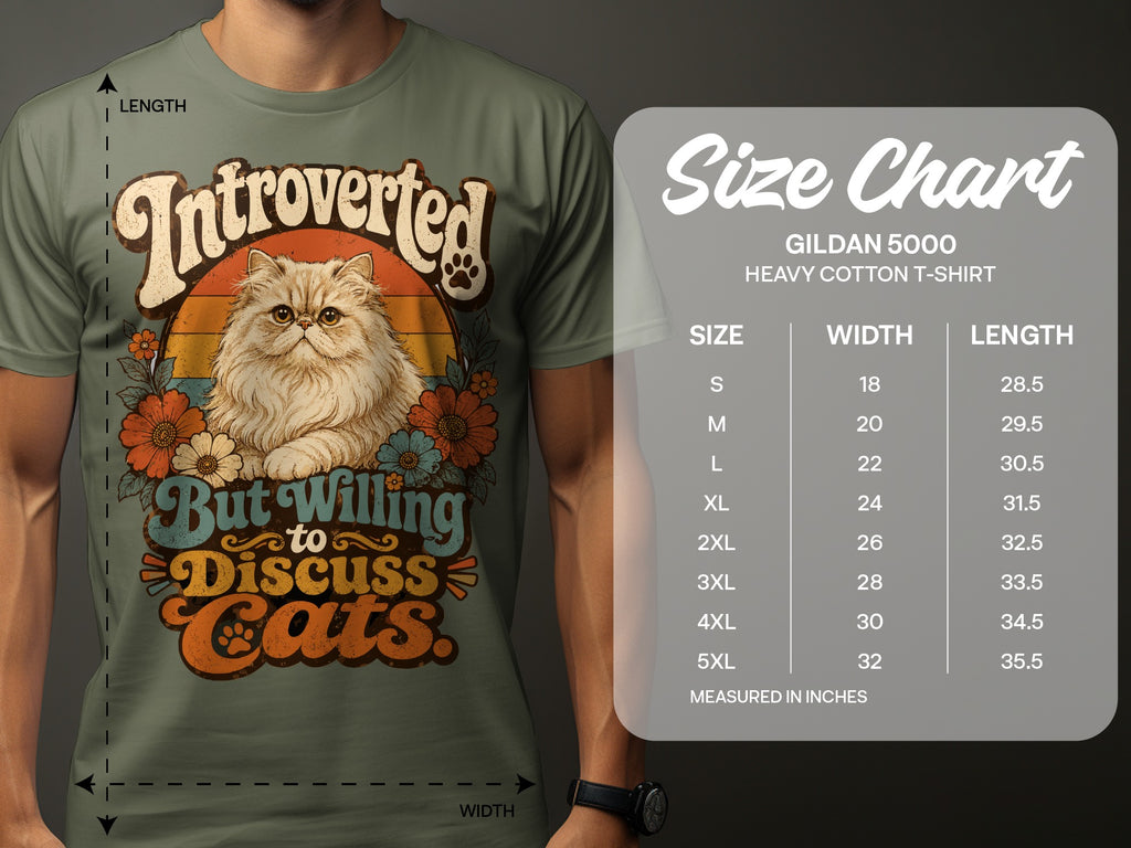 T-shirt graphic of a cat with "Introverted But Willing to Discuss Cats."