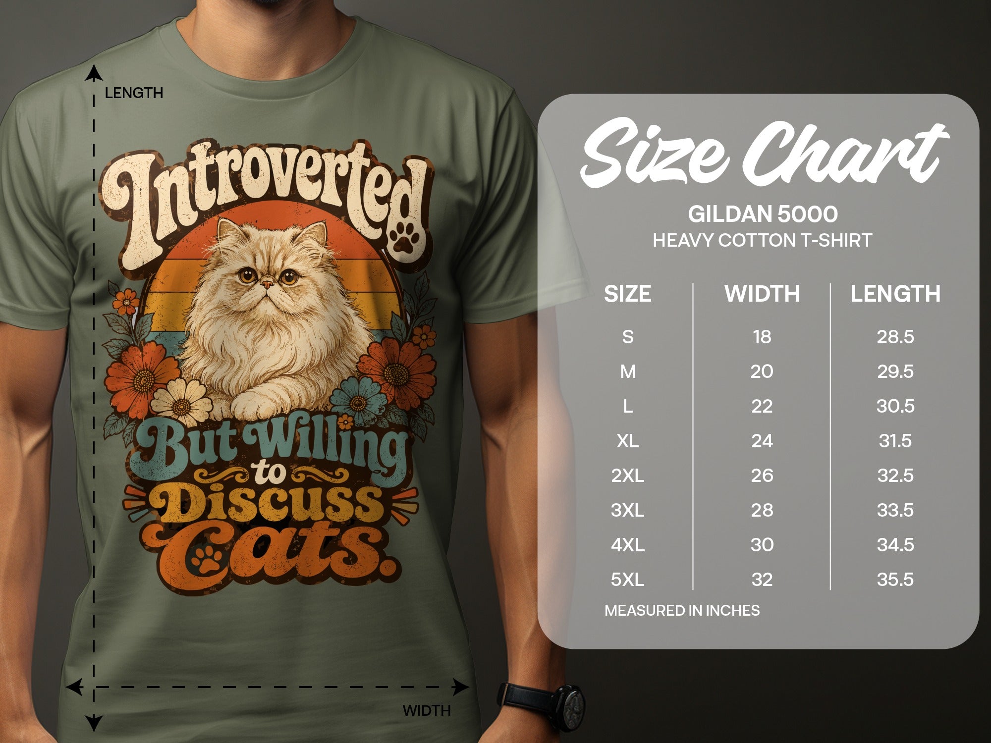T-shirt graphic of a cat with "Introverted But Willing to Discuss Cats."